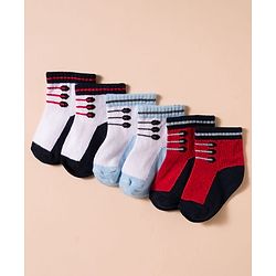 Cute Walk by Babyhug Non Terry Knit Antibacterial Ankle Length Socks With Design Pack of 3 - Red Light Blue & White