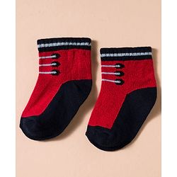 Cute Walk by Babyhug Non Terry Knit Antibacterial Ankle Length Socks With Design Pack of 3 - Red Light Blue & White