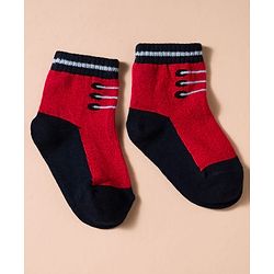 Cute Walk by Babyhug Non Terry Knit Antibacterial Ankle Length Socks With Design Pack of 3 - Red Light Blue & White