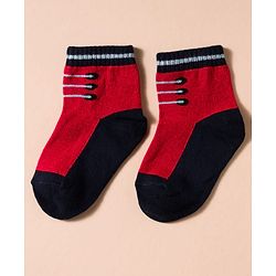 Cute Walk by Babyhug Non Terry Knit Antibacterial Ankle Length Socks With Design Pack of 3 - Red Light Blue & White