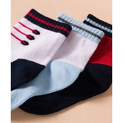 Cute Walk by Babyhug Non Terry Knit Antibacterial Ankle Length Socks With Design Pack of 3 - Red Light Blue & White