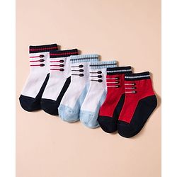 Cute Walk by Babyhug Non Terry Knit Antibacterial Ankle Length Socks With Design Pack of 3 - Red Light Blue & White