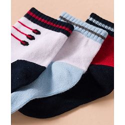 Cute Walk by Babyhug Non Terry Knit Antibacterial Ankle Length Socks With Design Pack of 3 - Red Light Blue & White