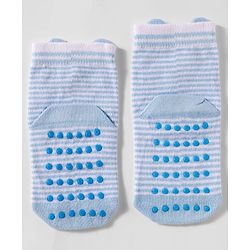 Cute Walk by Babyhug Non Terry Cotton Knit Anti Bacterial Ankle Length Anti Skid Socks With Stripes & Animal Design Pack of 3 - Multicolour