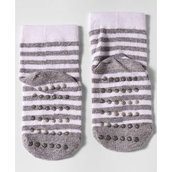 Cute Walk by Babyhug Non Terry Cotton Knit Anti Bacterial Ankle Length Anti Skid Socks With Stripes & Animal Design Pack of 3 - Multicolour
