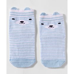 Cute Walk by Babyhug Non Terry Cotton Knit Anti Bacterial Ankle Length Anti Skid Socks With Stripes & Animal Design Pack of 3 - Multicolour