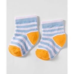 Cute Walk by Babyhug Non Terry Knit Antibacterial Ankle Length Socks With Design Pack of 3 - Mustard Navy Blue & Light Blue