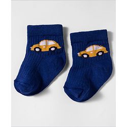 Cute Walk by Babyhug Non Terry Knit Antibacterial Ankle Length Socks With Design Pack of 3 - Mustard Navy Blue & Light Blue