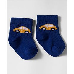 Cute Walk by Babyhug Non Terry Knit Antibacterial Ankle Length Socks With Design Pack of 3 - Mustard Navy Blue & Light Blue