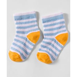 Cute Walk by Babyhug Non Terry Knit Antibacterial Ankle Length Socks With Design Pack of 3 - Mustard Navy Blue & Light Blue