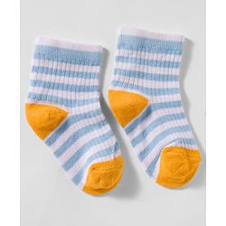 Cute Walk by Babyhug Non Terry Knit Antibacterial Ankle Length Socks With Design Pack of 3 - Mustard Navy Blue & Light Blue