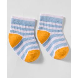 Cute Walk by Babyhug Non Terry Knit Antibacterial Ankle Length Socks With Design Pack of 3 - Mustard Navy Blue & Light Blue