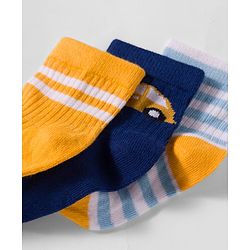 Cute Walk by Babyhug Non Terry Knit Antibacterial Ankle Length Socks With Design Pack of 3 - Mustard Navy Blue & Light Blue