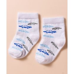 Cute Walk by Babyhug Non Terry Cotton Knit Anti Bacterial Ankle Length Socks With Vehicles Design Pack of 3 - Multicolour