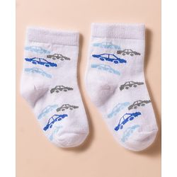 Cute Walk by Babyhug Non Terry Cotton Knit Anti Bacterial Ankle Length Socks With Vehicles Design Pack of 3 - Multicolour
