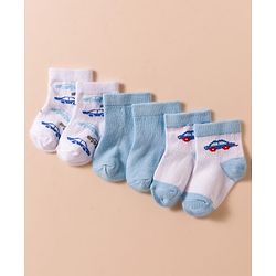 Cute Walk by Babyhug Non Terry Cotton Knit Anti Bacterial Ankle Length Socks With Vehicles Design Pack of 3 - Multicolour
