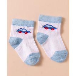 Cute Walk by Babyhug Non Terry Cotton Knit Anti Bacterial Ankle Length Socks With Vehicles Design Pack of 3 - Multicolour