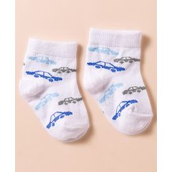 Cute Walk by Babyhug Non Terry Cotton Knit Anti Bacterial Ankle Length Socks With Vehicles Design Pack of 3 - Multicolour