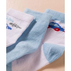 Cute Walk by Babyhug Non Terry Cotton Knit Anti Bacterial Ankle Length Socks With Vehicles Design Pack of 3 - Multicolour