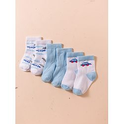 Cute Walk by Babyhug Non Terry Cotton Knit Anti Bacterial Ankle Length Socks With Vehicles Design Pack of 3 - Multicolour