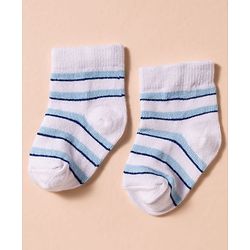 Cute Walk by Babyhug Non Terry Cotton Knit Anti Bacterial Ankle Length Socks With Stripes & Construction Vehicles Design Pack of 3 - Multicolour