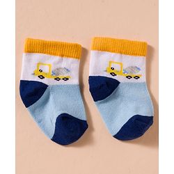 Cute Walk by Babyhug Non Terry Cotton Knit Anti Bacterial Ankle Length Socks With Stripes & Construction Vehicles Design Pack of 3 - Multicolour