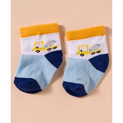Cute Walk by Babyhug Non Terry Cotton Knit Anti Bacterial Ankle Length Socks With Stripes & Construction Vehicles Design Pack of 3 - Multicolour