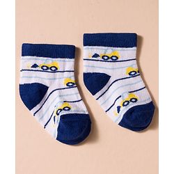 Cute Walk by Babyhug Non Terry Cotton Knit Anti Bacterial Ankle Length Socks With Stripes & Construction Vehicles Design Pack of 3 - Multicolour