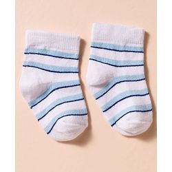 Cute Walk by Babyhug Non Terry Cotton Knit Anti Bacterial Ankle Length Socks With Stripes & Construction Vehicles Design Pack of 3 - Multicolour