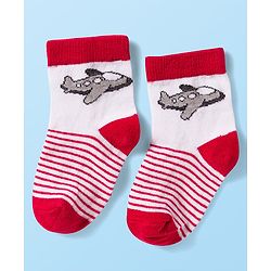 Cute Walk by Babyhug Knit Antibacterial Ankle Length Socks with Design & Stripes Pack of 3 - Multicolor