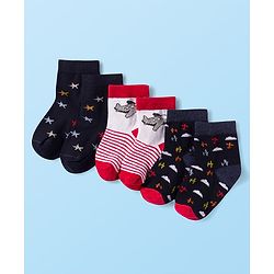 Cute Walk by Babyhug Knit Antibacterial Ankle Length Socks with Design & Stripes Pack of 3 - Multicolor