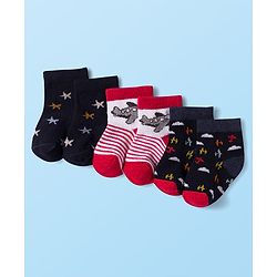 Cute Walk by Babyhug Knit Antibacterial Ankle Length Socks with Design & Stripes Pack of 3 - Multicolor