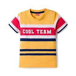 Babyhug Cotton Knit Half Sleeves Striped T-Shirt with Cool Team Print - Multicolor