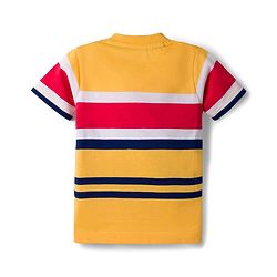 Babyhug Cotton Knit Half Sleeves Striped T-Shirt with Cool Team Print - Multicolor