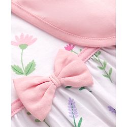 Babyhug Single Jersey Knit Frock & Half Sleeves Shrug With Floral Print & Bow Applique - White
