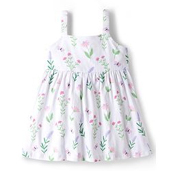 Babyhug Single Jersey Knit Frock & Half Sleeves Shrug With Floral Print & Bow Applique - White