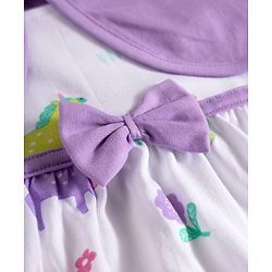 Babyhug Single Jersey Knit Half Puffed Sleeves Shrug with Unicorn Printed Frock & Bow Applique - White