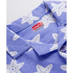 Babyhug Cotton Knit Full Length Star Printed Co-Ord Shirt & Pyjama Night Suit - Blue