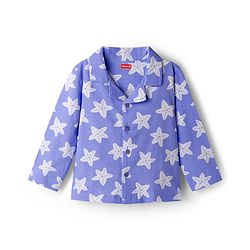Babyhug Cotton Knit Full Length Star Printed Co-Ord Shirt & Pyjama Night Suit - Blue