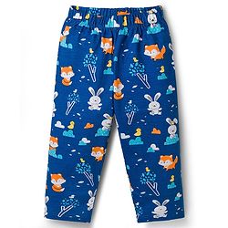 Babyhug Cotton Knit Full Sleeves Shirt & Pyjama Co-ord Night Suit with Animal Print - Navy Blue