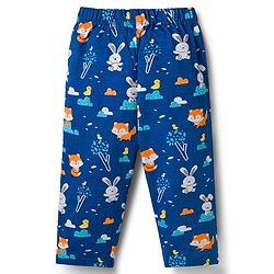 Babyhug Cotton Knit Full Sleeves Shirt & Pyjama Co-ord Night Suit with Animal Print - Navy Blue