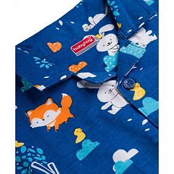 Babyhug Cotton Knit Full Sleeves Shirt & Pyjama Co-ord Night Suit with Animal Print - Navy Blue