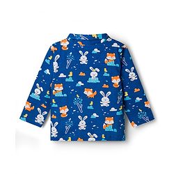 Babyhug Cotton Knit Full Sleeves Shirt & Pyjama Co-ord Night Suit with Animal Print - Navy Blue