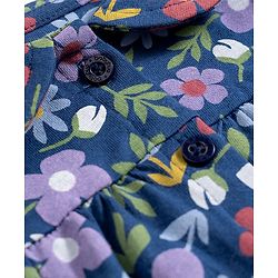 Babyhug Cotton Knit Half Sleeves Floral Printed Co-Ord Top & Pyjama Night Suit - Navy Blue