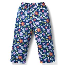 Babyhug Cotton Knit Half Sleeves Floral Printed Co-Ord Top & Pyjama Night Suit - Navy Blue