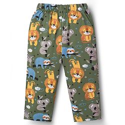 Babyhug Cotton Knit Half Sleeves Shirt & Pyjama Co-ord Night Suit with Animal Print - Green