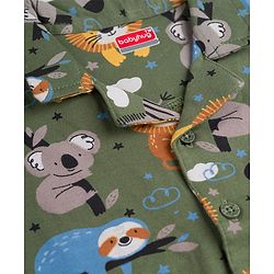 Babyhug Cotton Knit Half Sleeves Shirt & Pyjama Co-ord Night Suit with Animal Print - Green