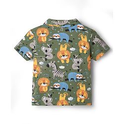 Babyhug Cotton Knit Half Sleeves Shirt & Pyjama Co-ord Night Suit with Animal Print - Green