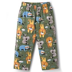 Babyhug Cotton Knit Half Sleeves Shirt & Pyjama Co-ord Night Suit with Animal Print - Green