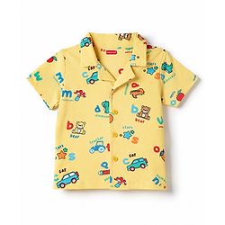 Babyhug 100% Cotton Knit Half Sleeves Animal Printed Co-Ords Shirt & Pyjama Night Suit - Yellow